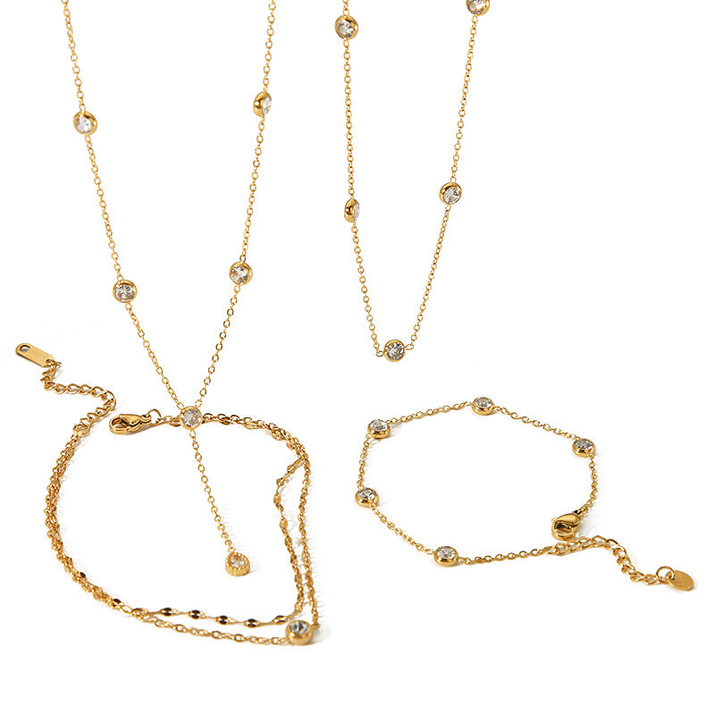 4-style gold necklaces (double-layer diamond,scattered diamond, Y-dynamic diamond): premium wear-resistant, color-retaining, for daily/party/gifting XL-057