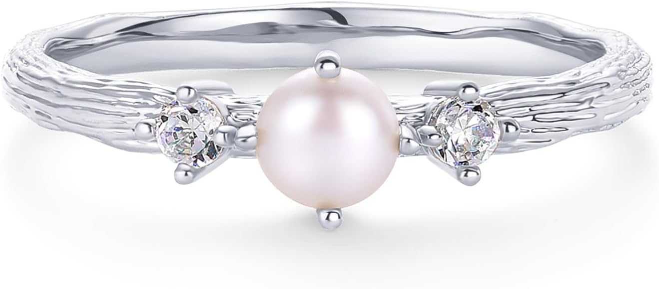 14K Gold Plated Pearl Hammered Ring for Women JZ-060