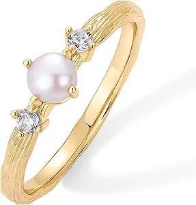 14K Gold Plated Pearl Hammered Ring for Women JZ-060
