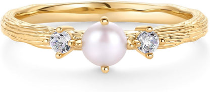 14K Gold Plated Pearl Hammered Ring for Women JZ-060