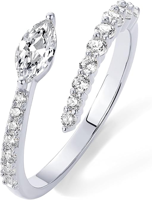 14K Gold Plated Cubic Zirconia Crossover Stackable Ring for Women | Marquise CZ Open Twist Eternity Band JZ-061