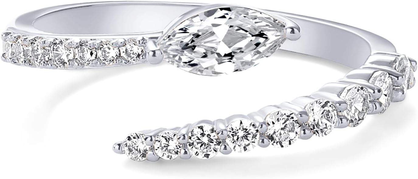 14K Gold Plated Cubic Zirconia Crossover Stackable Ring for Women | Marquise CZ Open Twist Eternity Band JZ-061