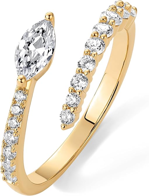 14K Gold Plated Cubic Zirconia Crossover Stackable Ring for Women | Marquise CZ Open Twist Eternity Band JZ-061