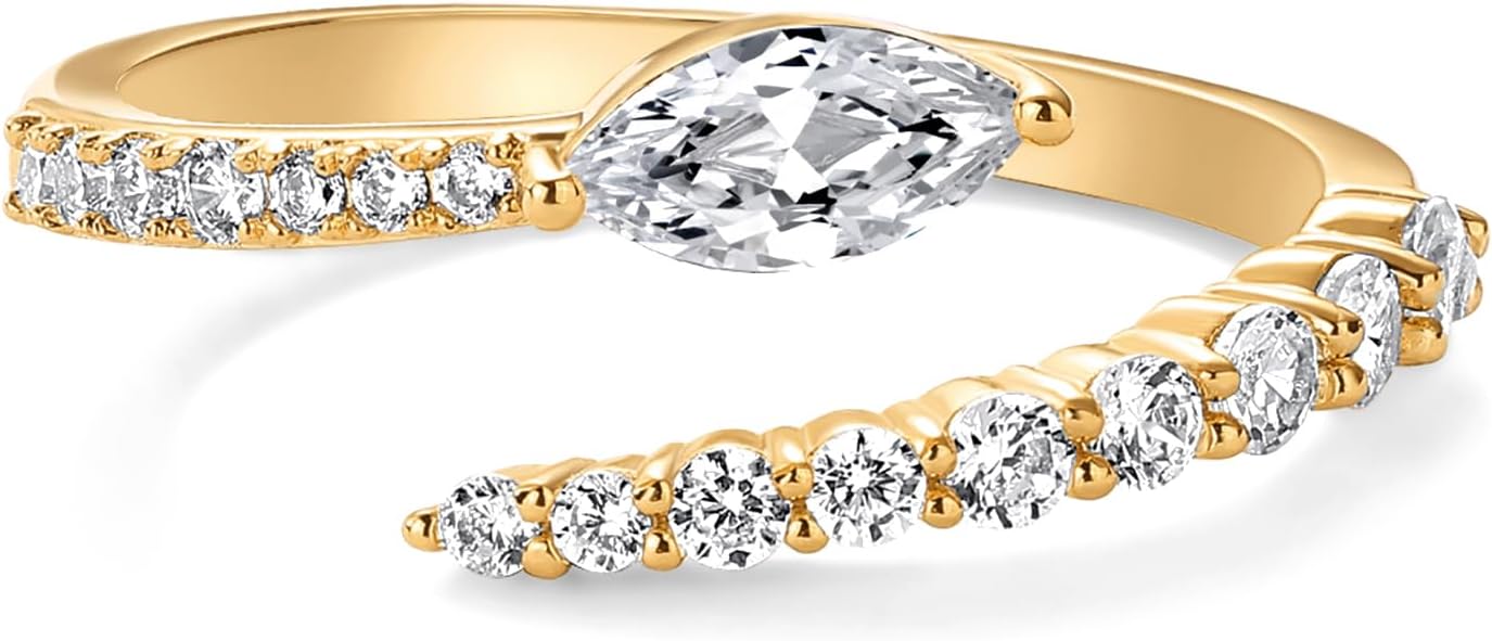 14K Gold Plated Cubic Zirconia Crossover Stackable Ring for Women | Marquise CZ Open Twist Eternity Band JZ-061