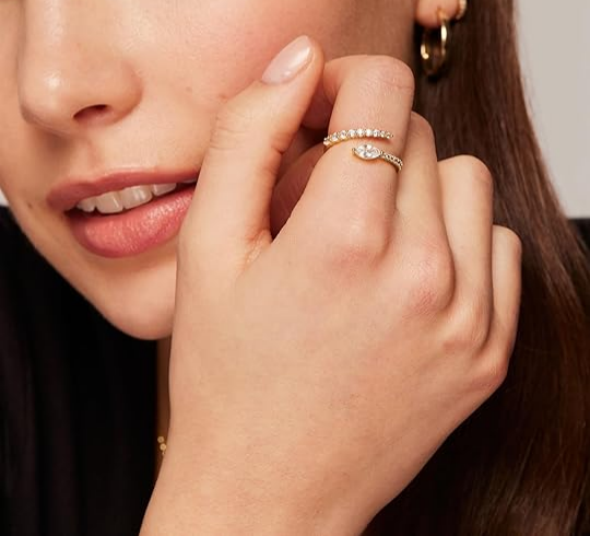 14K Gold Plated Cubic Zirconia Crossover Stackable Ring for Women | Marquise CZ Open Twist Eternity Band JZ-061