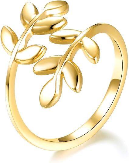 18k Stainless Steel Silver Gold Rose Gold Plated Leaves Leaf Laurel Adjustable Branch Ring Women Jewelry JZ-062