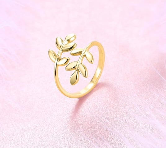 18k Stainless Steel Silver Gold Rose Gold Plated Leaves Leaf Laurel Adjustable Branch Ring Women Jewelry JZ-062