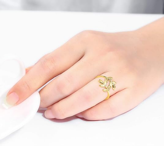 18k Stainless Steel Silver Gold Rose Gold Plated Leaves Leaf Laurel Adjustable Branch Ring Women Jewelry JZ-062