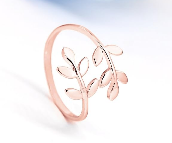 18k Stainless Steel Silver Gold Rose Gold Plated Leaves Leaf Laurel Adjustable Branch Ring Women Jewelry JZ-062