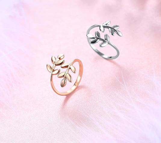 18k Stainless Steel Silver Gold Rose Gold Plated Leaves Leaf Laurel Adjustable Branch Ring Women Jewelry JZ-062