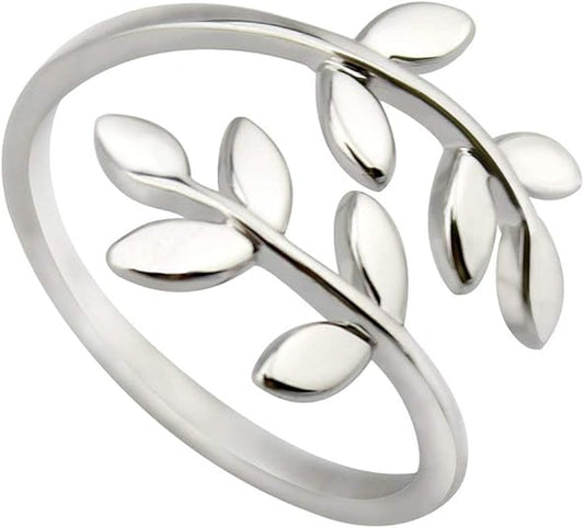 18k Stainless Steel Silver Gold Rose Gold Plated Leaves Leaf Laurel Adjustable Branch Ring Women Jewelry JZ-062