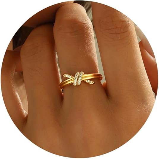 Gold Rings for Women Non Tarnish, Diamond Twist Love Knot Ring JZ-063