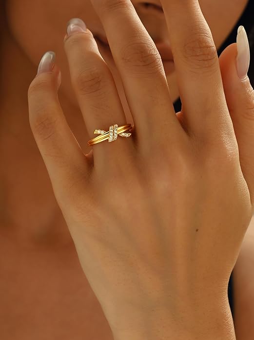 Gold Rings for Women Non Tarnish, Diamond Twist Love Knot Ring JZ-063