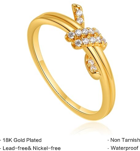Gold Rings for Women Non Tarnish, Diamond Twist Love Knot Ring JZ-063