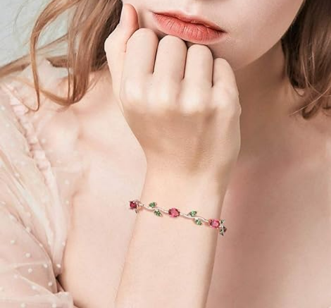 Lovely White Gold Plated AAA Cubic Zirconia Gemstone Flower Vine 7 Inches Bracelet SL-057