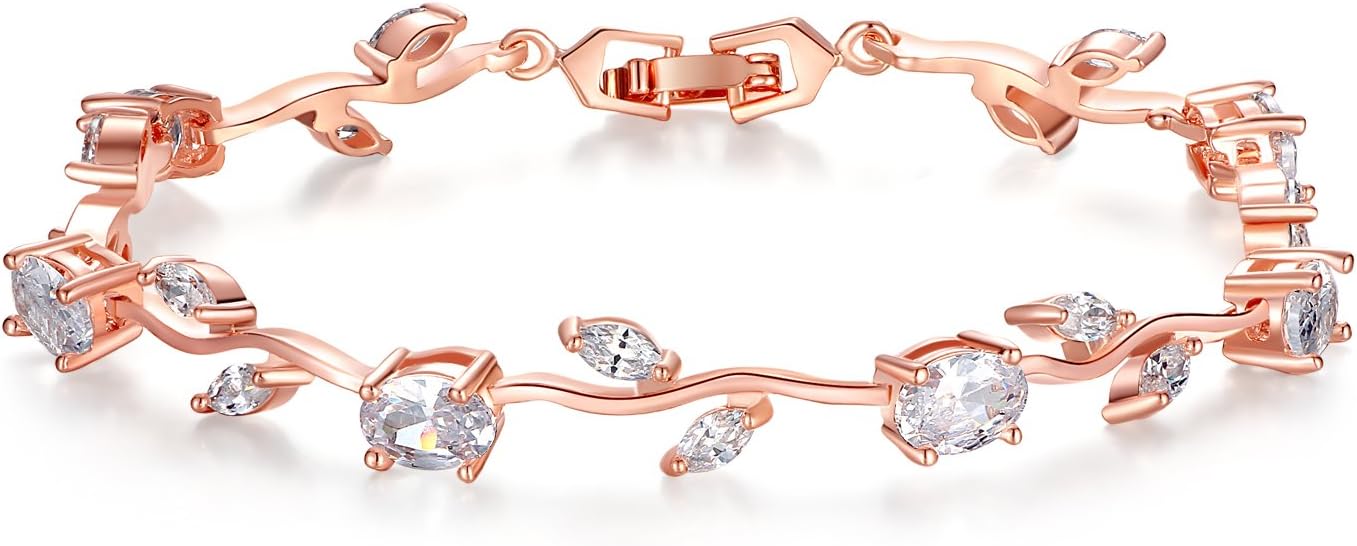 Lovely White Gold Plated AAA Cubic Zirconia Gemstone Flower Vine 7 Inches Bracelet SL-057