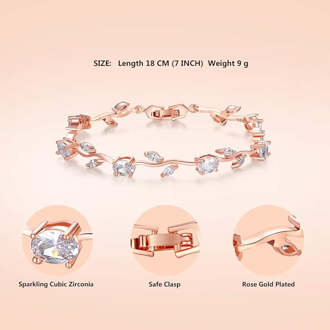 Lovely White Gold Plated AAA Cubic Zirconia Gemstone Flower Vine 7 Inches Bracelet SL-057