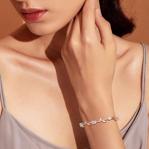 Lovely White Gold Plated AAA Cubic Zirconia Gemstone Flower Vine 7 Inches Bracelet SL-057