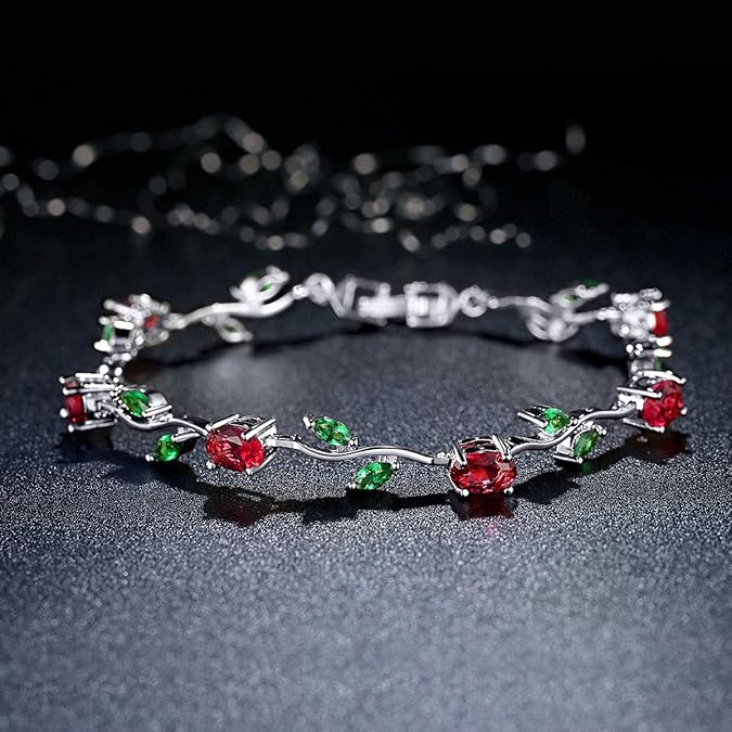 Lovely White Gold Plated AAA Cubic Zirconia Gemstone Flower Vine 7 Inches Bracelet SL-057