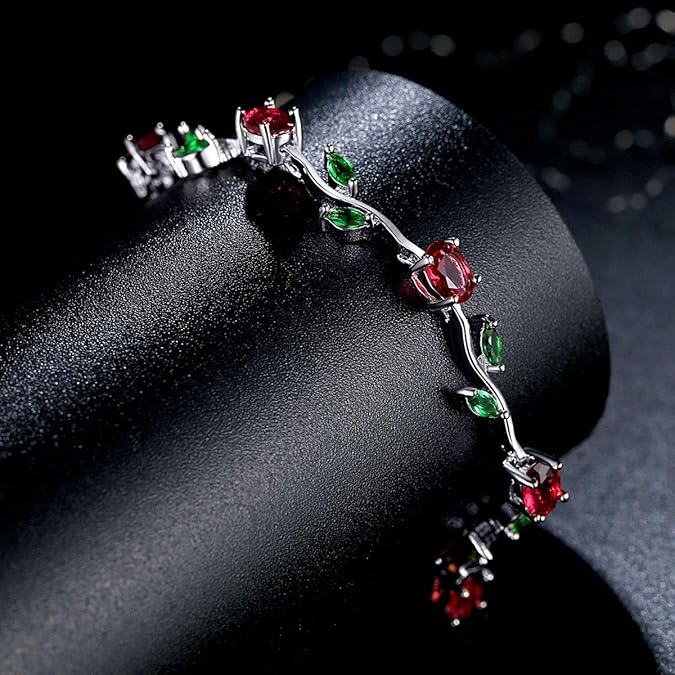 Lovely White Gold Plated AAA Cubic Zirconia Gemstone Flower Vine 7 Inches Bracelet SL-057