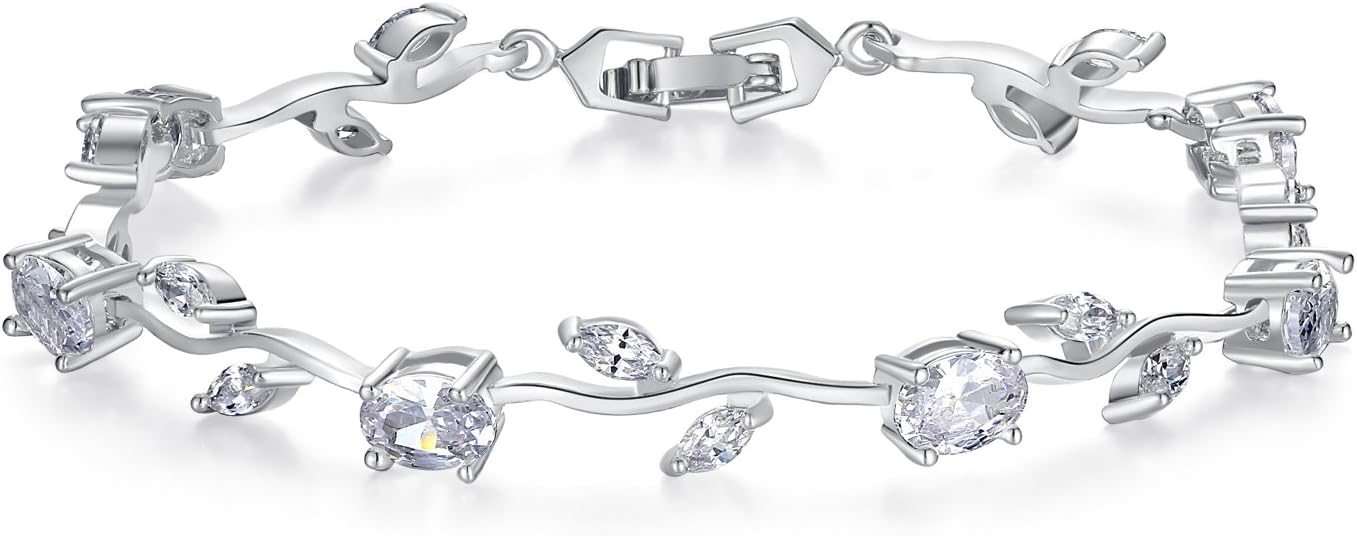 Lovely White Gold Plated AAA Cubic Zirconia Gemstone Flower Vine 7 Inches Bracelet SL-057