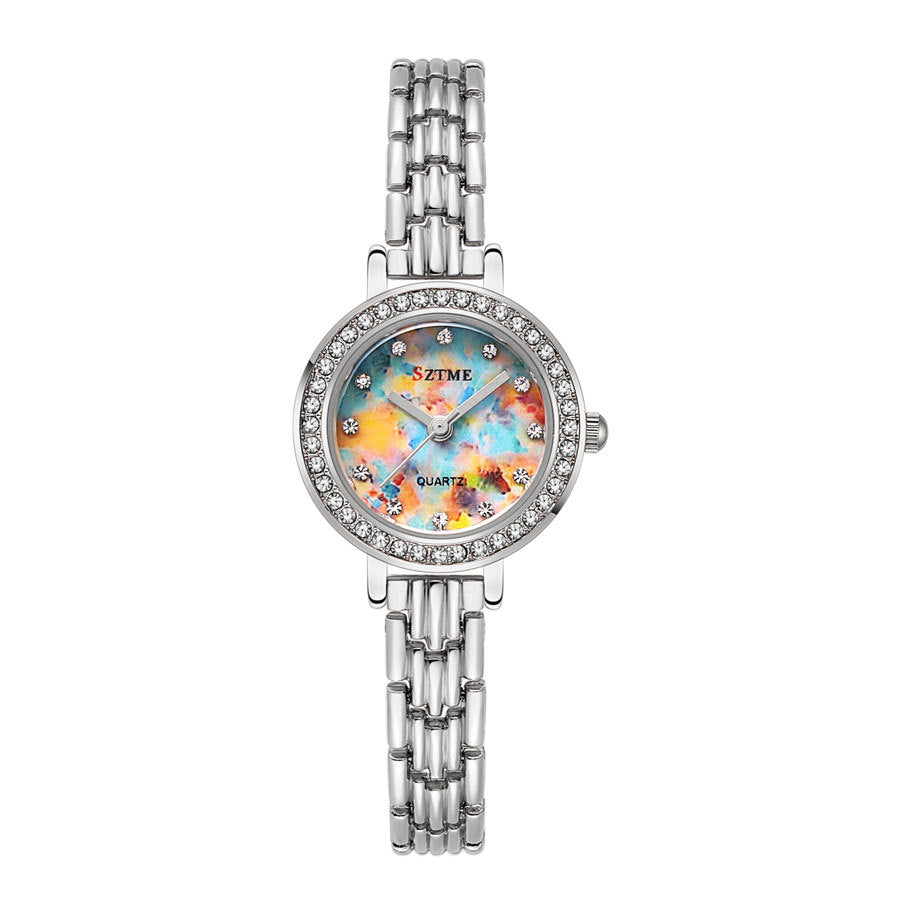 silver jewelry set watch bracelet necklace earrings ring minimalist fashion crystal stainless steel elegant gift party daily wear matching set XL-060