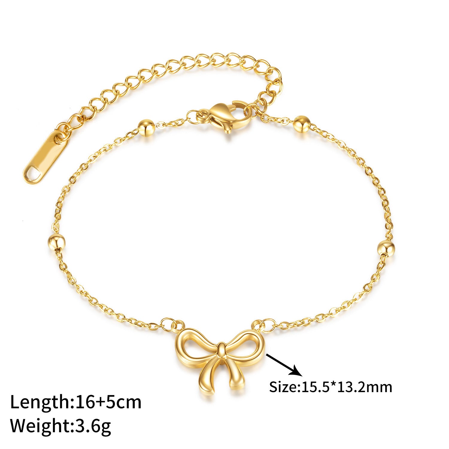 gold bow necklace minimalist jewelry dainty chain everyday wear stainless steel gift elegant bracelet anklet earrings set XL-058