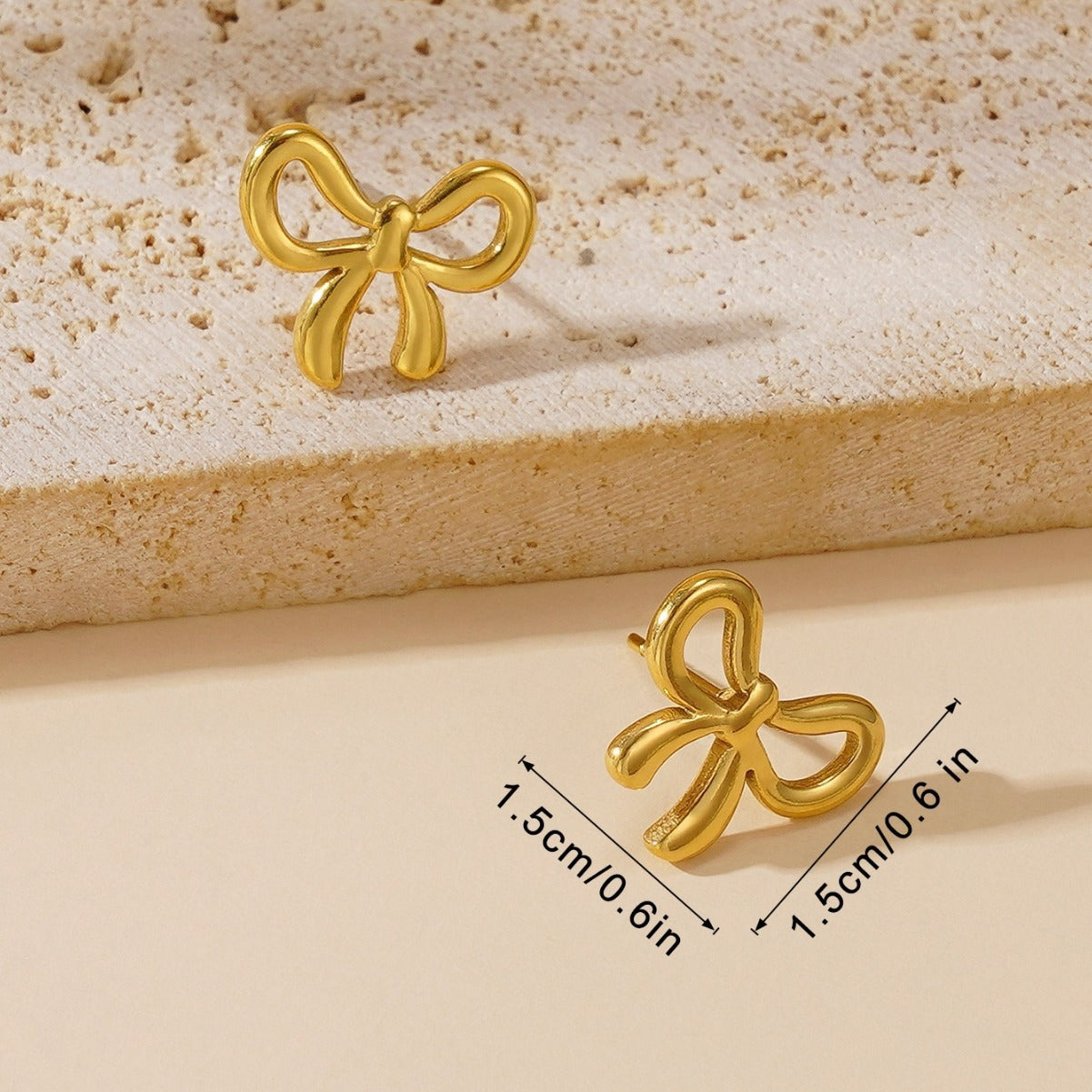 gold bow necklace minimalist jewelry dainty chain everyday wear stainless steel gift elegant bracelet anklet earrings set XL-058