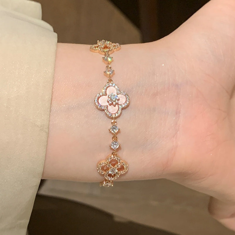 flower bracelet minimalist jewelry crystal charm adjustable stainless steel everyday wear elegant gift colorful design SL-060