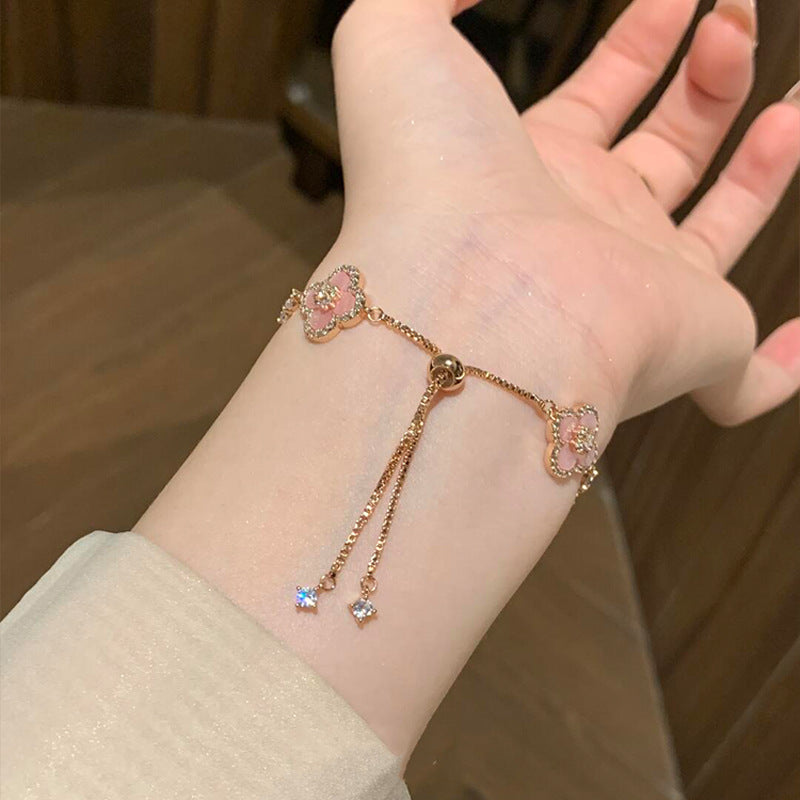 flower bracelet minimalist jewelry crystal charm adjustable stainless steel everyday wear elegant gift colorful design SL-060