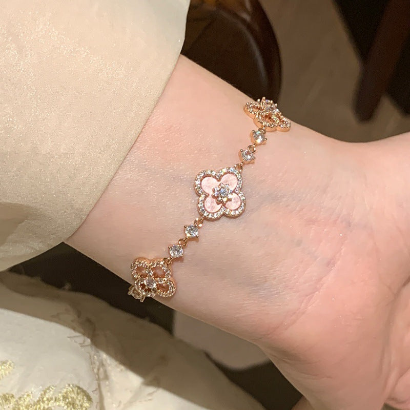 flower bracelet minimalist jewelry crystal charm adjustable stainless steel everyday wear elegant gift colorful design SL-060