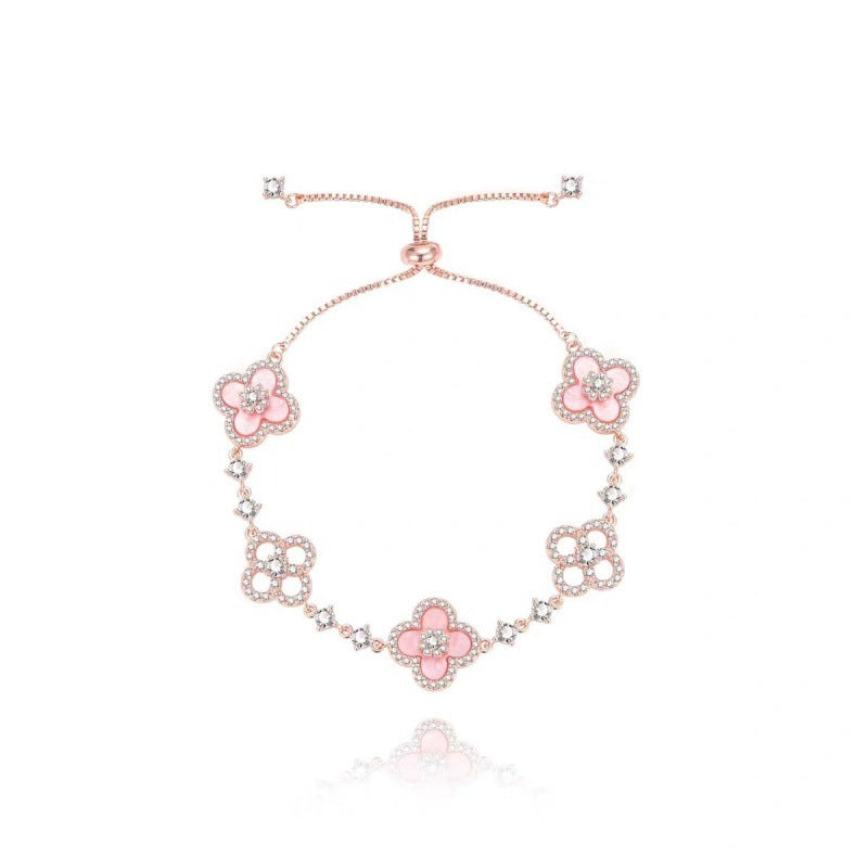 flower bracelet minimalist jewelry crystal charm adjustable stainless steel everyday wear elegant gift colorful design SL-060