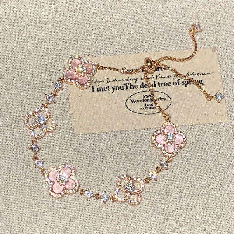 flower bracelet minimalist jewelry crystal charm adjustable stainless steel everyday wear elegant gift colorful design SL-060