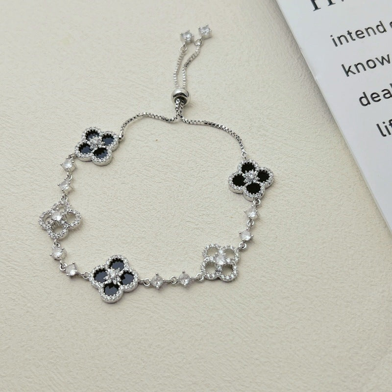 flower bracelet minimalist jewelry crystal charm adjustable stainless steel everyday wear elegant gift colorful design SL-060
