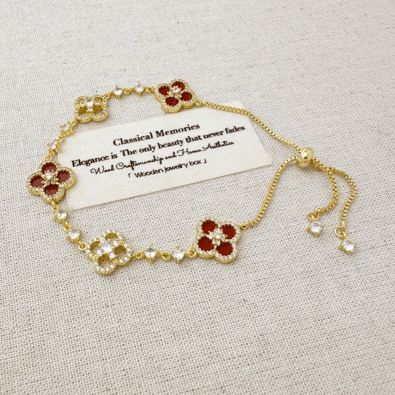 flower bracelet minimalist jewelry crystal charm adjustable stainless steel everyday wear elegant gift colorful design SL-060