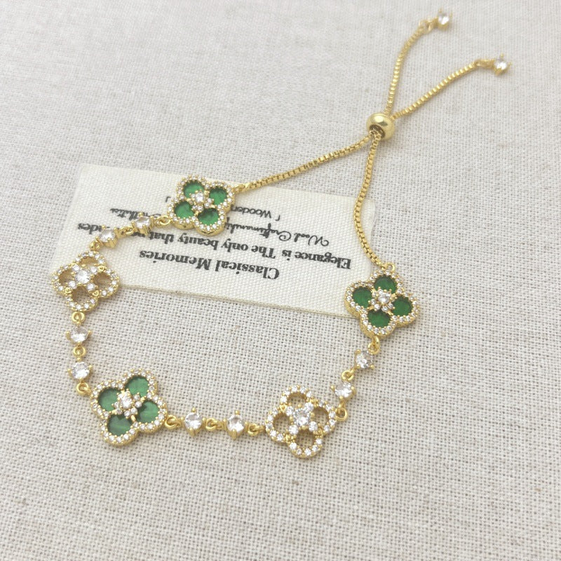 flower bracelet minimalist jewelry crystal charm adjustable stainless steel everyday wear elegant gift colorful design SL-060