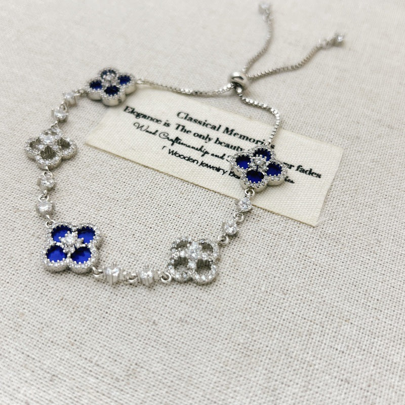 flower bracelet minimalist jewelry crystal charm adjustable stainless steel everyday wear elegant gift colorful design SL-060