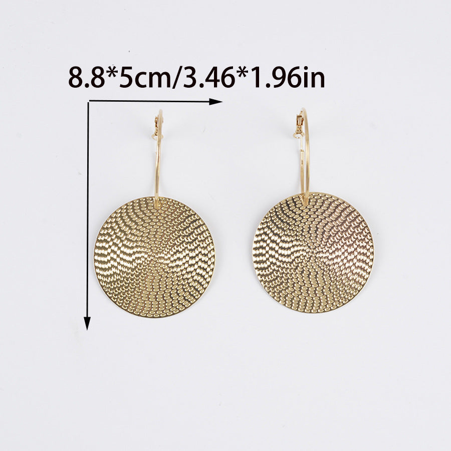 hoop earrings statement jewelry round disc earrings textured metal earrings minimalist fashion daily wear party style lightweight gift EH-063