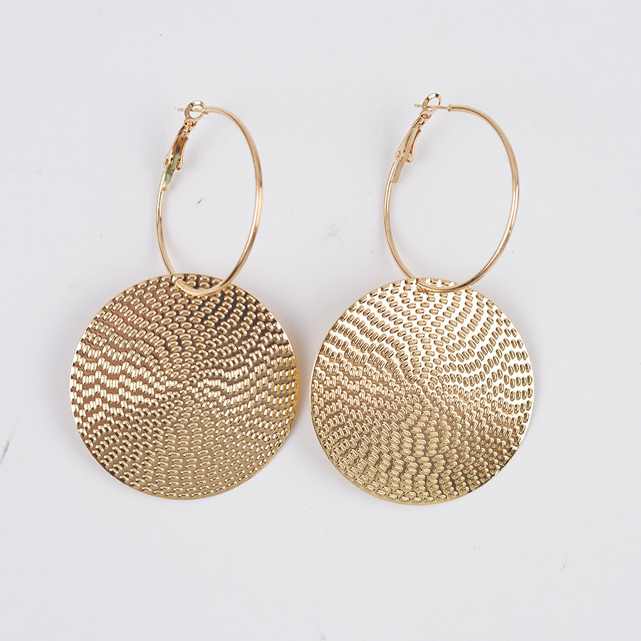 hoop earrings statement jewelry round disc earrings textured metal earrings minimalist fashion daily wear party style lightweight gift EH-063