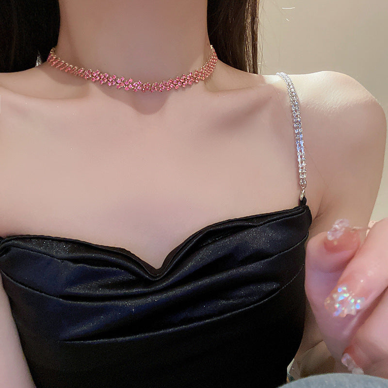 rhinestone choker necklace crystal statement necklace sparkly jewelry adjustable chain night out party accessory minimalist glamour XL-062