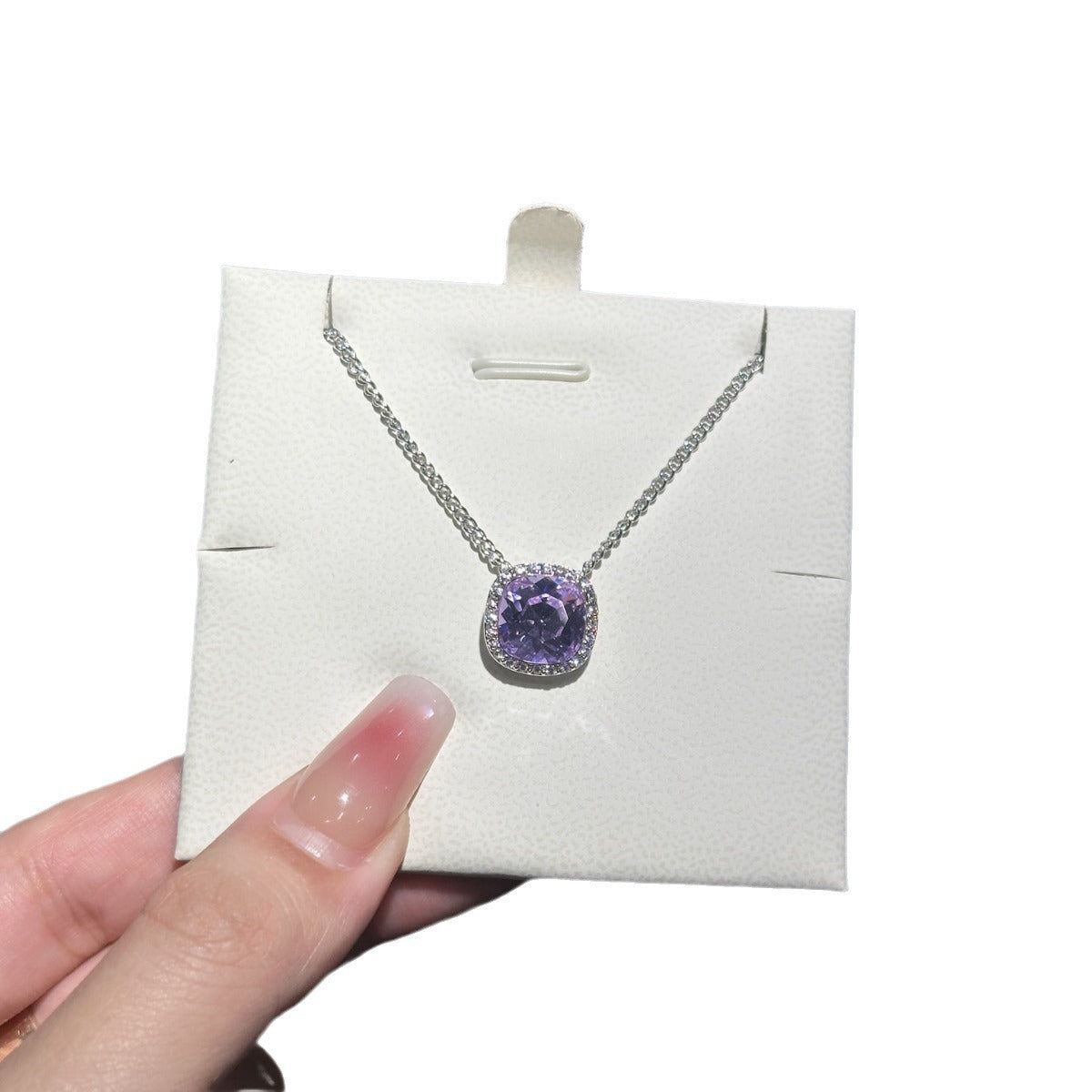 Colorful Gemstone Necklaces with Diamond Halo, Various Colored Stones & Gold/Silver Chains XL-063