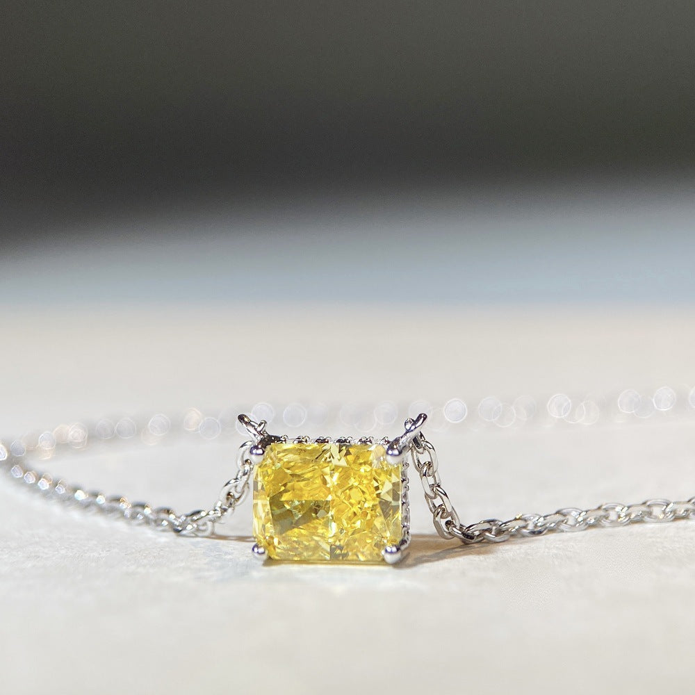 Colored Diamond Pendant Necklaces, Pink/Yellow/Clear Stones, Silver Chains, Statement Jewelry XL-065