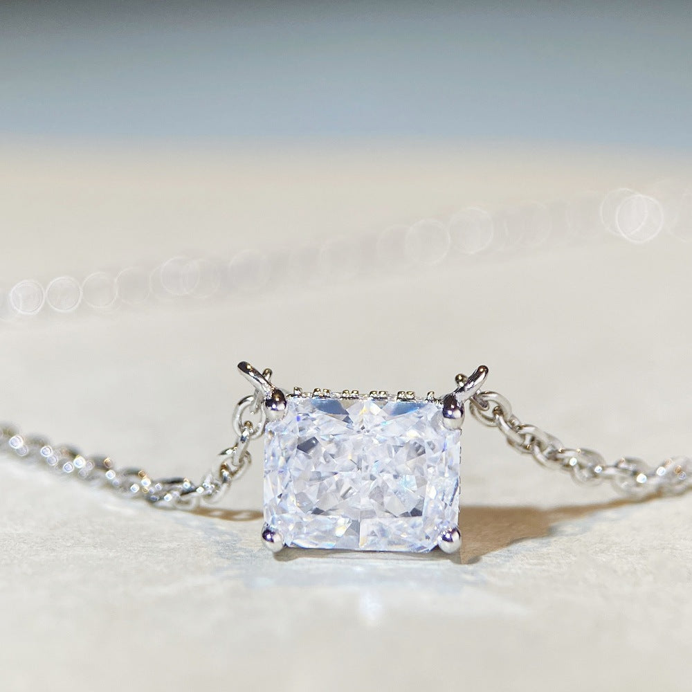 Colored Diamond Pendant Necklaces, Pink/Yellow/Clear Stones, Silver Chains, Statement Jewelry XL-065