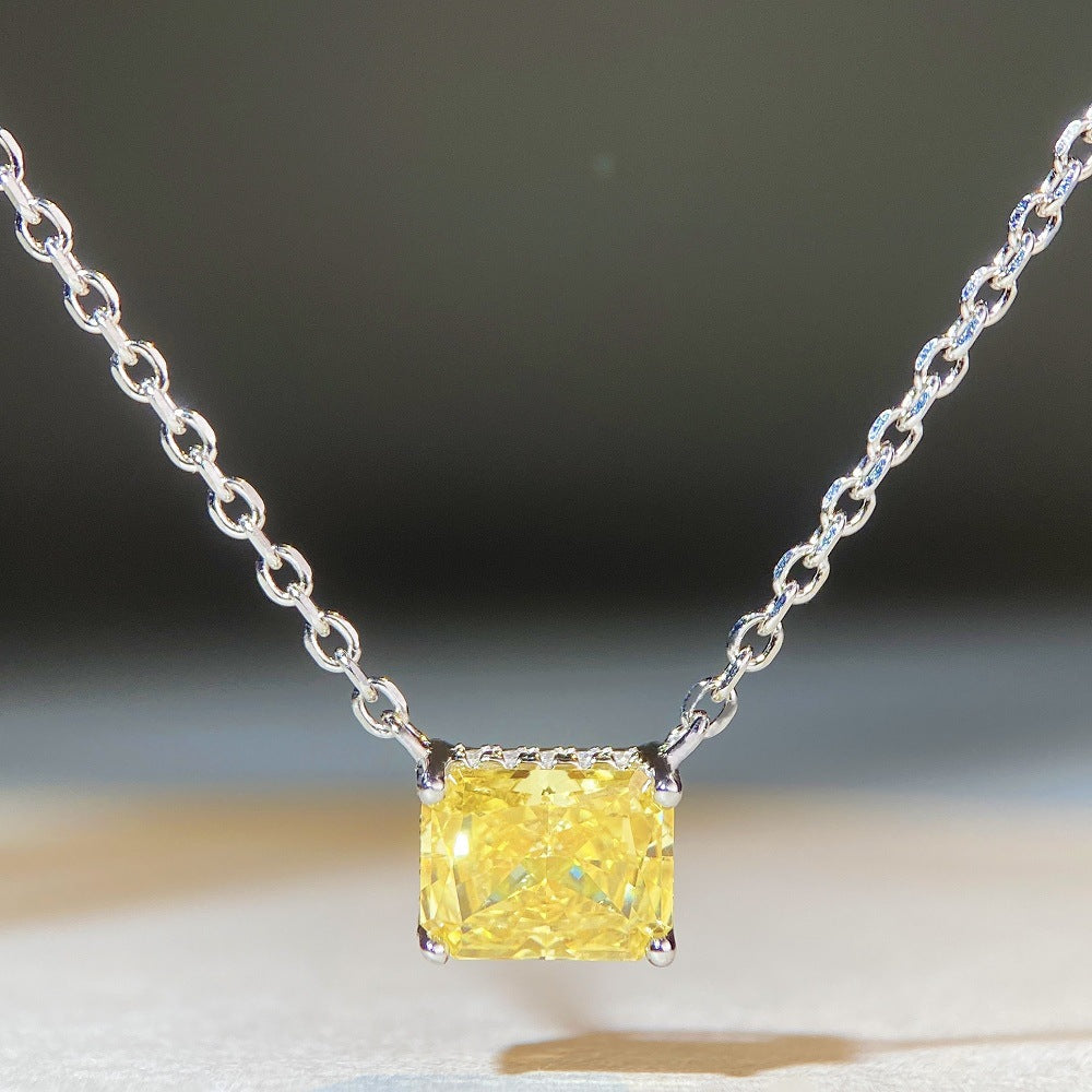 Colored Diamond Pendant Necklaces, Pink/Yellow/Clear Stones, Silver Chains, Statement Jewelry XL-065