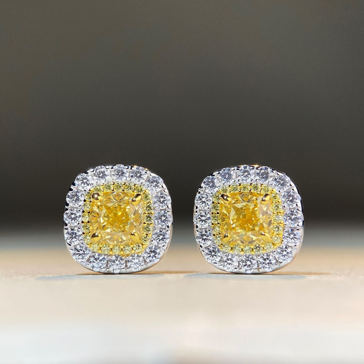 Yellow Diamond Halo Pendant Necklace, Silver Chain, Luxury Jewelry XL-066