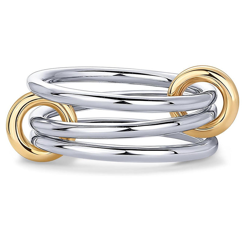 ring, statement ring, bold design, two-tone ring, silver and gold ring, geometric ring, stacking ring, cocktail ring, adjustable ring, modern jewelry, everyday wear, unique design, crystal ring, fashion jewelry, minimalist chic, layered look JZ-065