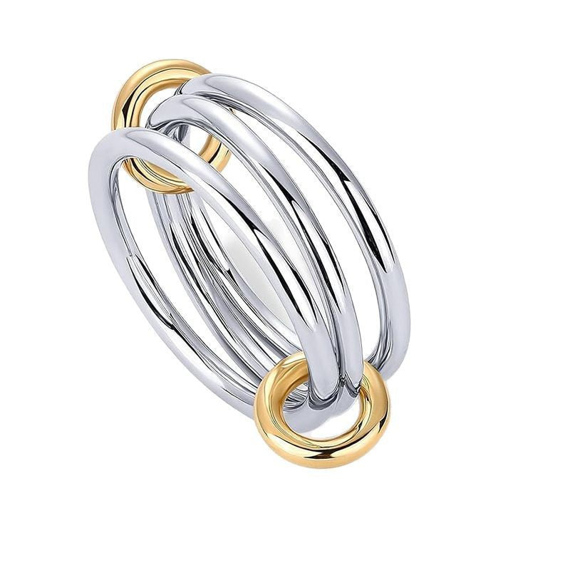 ring, statement ring, bold design, two-tone ring, silver and gold ring, geometric ring, stacking ring, cocktail ring, adjustable ring, modern jewelry, everyday wear, unique design, crystal ring, fashion jewelry, minimalist chic, layered look JZ-065