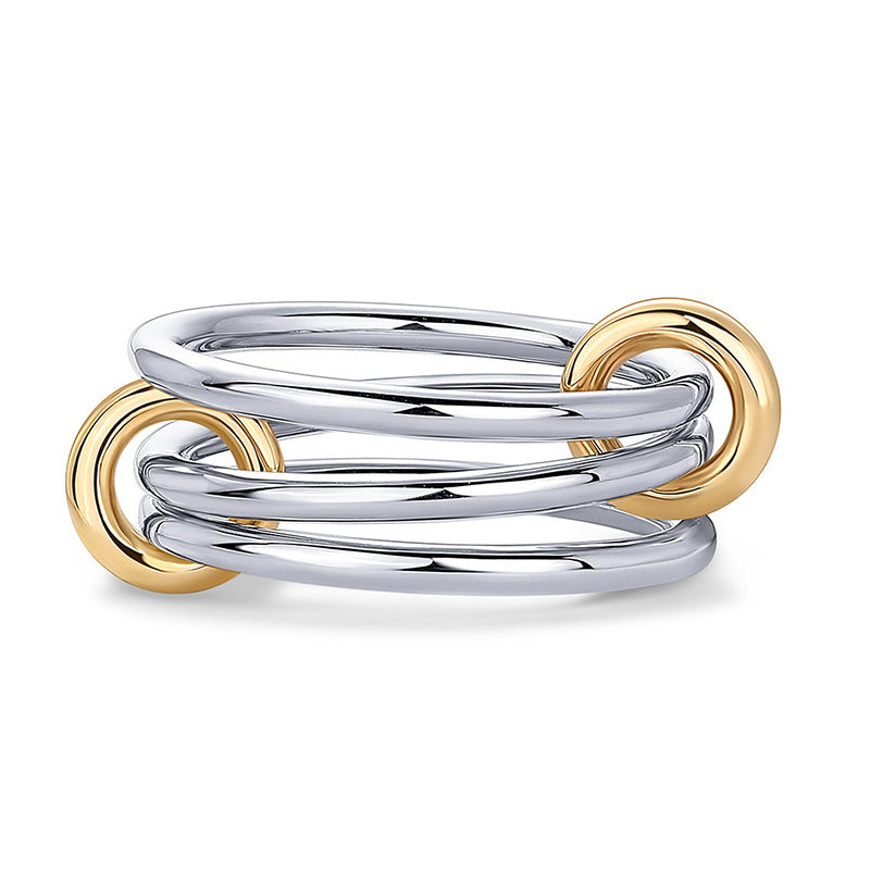 ring, statement ring, bold design, two-tone ring, silver and gold ring, geometric ring, stacking ring, cocktail ring, adjustable ring, modern jewelry, everyday wear, unique design, crystal ring, fashion jewelry, minimalist chic, layered look JZ-065