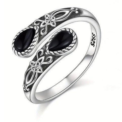 sterling silver ring  natural moonstone ring  turquoise gemstone ring  black onyx statement ring  vintage floral band  bohemian open ring  celestial inspired ring  gothic chic jewelry  artisan crafted ring  timeless statement piece JZ-066