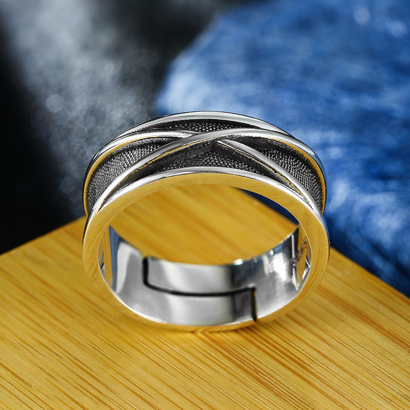 Ring、Sterling Silver、Minimalist、Crossover、Adjustable、Textured、Everyday Wear、Unisex、Modern、Statement JZ-070